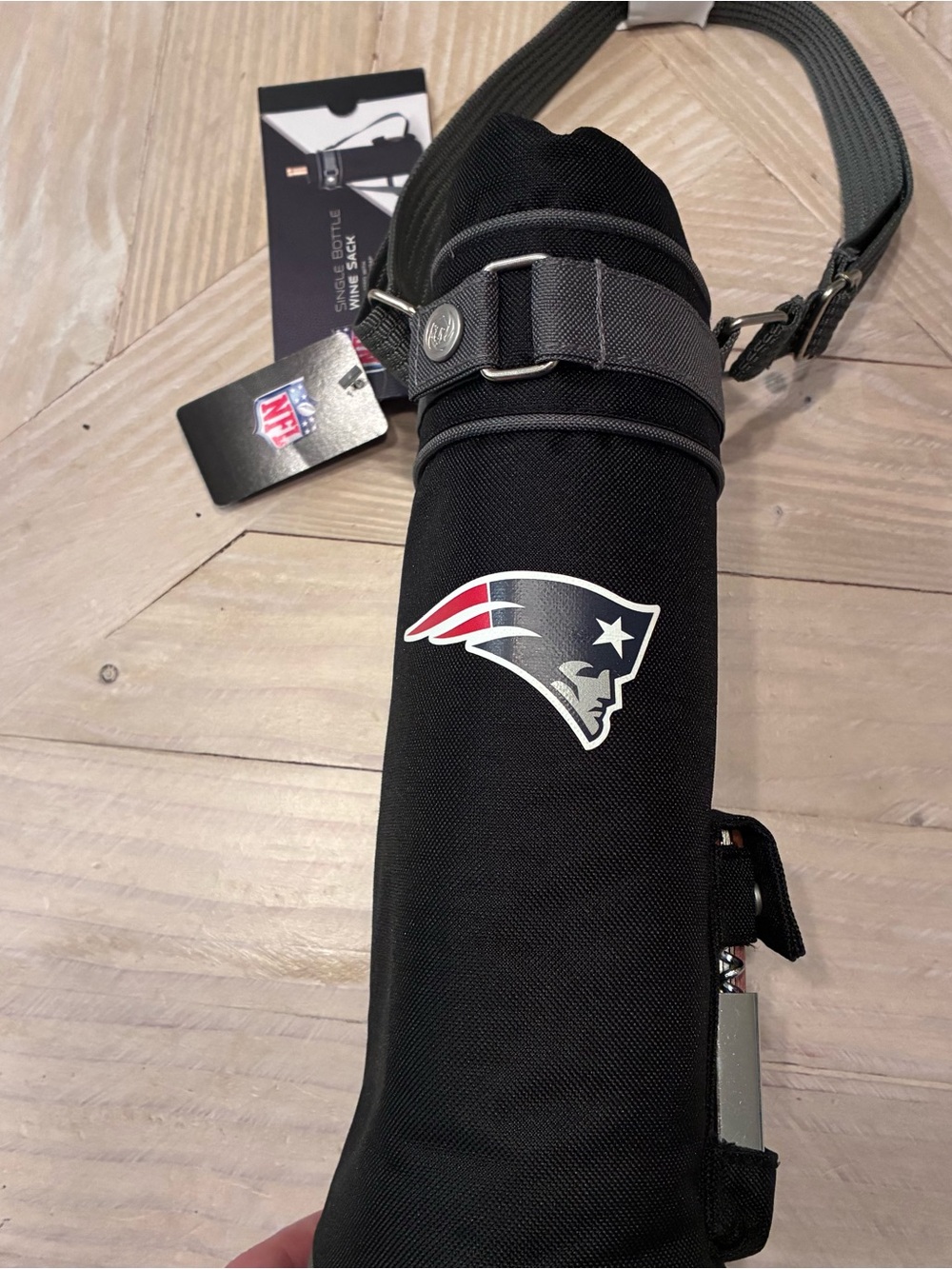 NFL New England Patriots Black Sling Wine Bottle Carrier